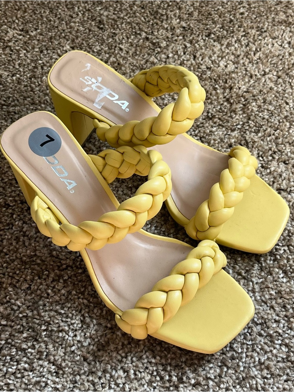 Yellow Braided Strap Block Heel Sandals